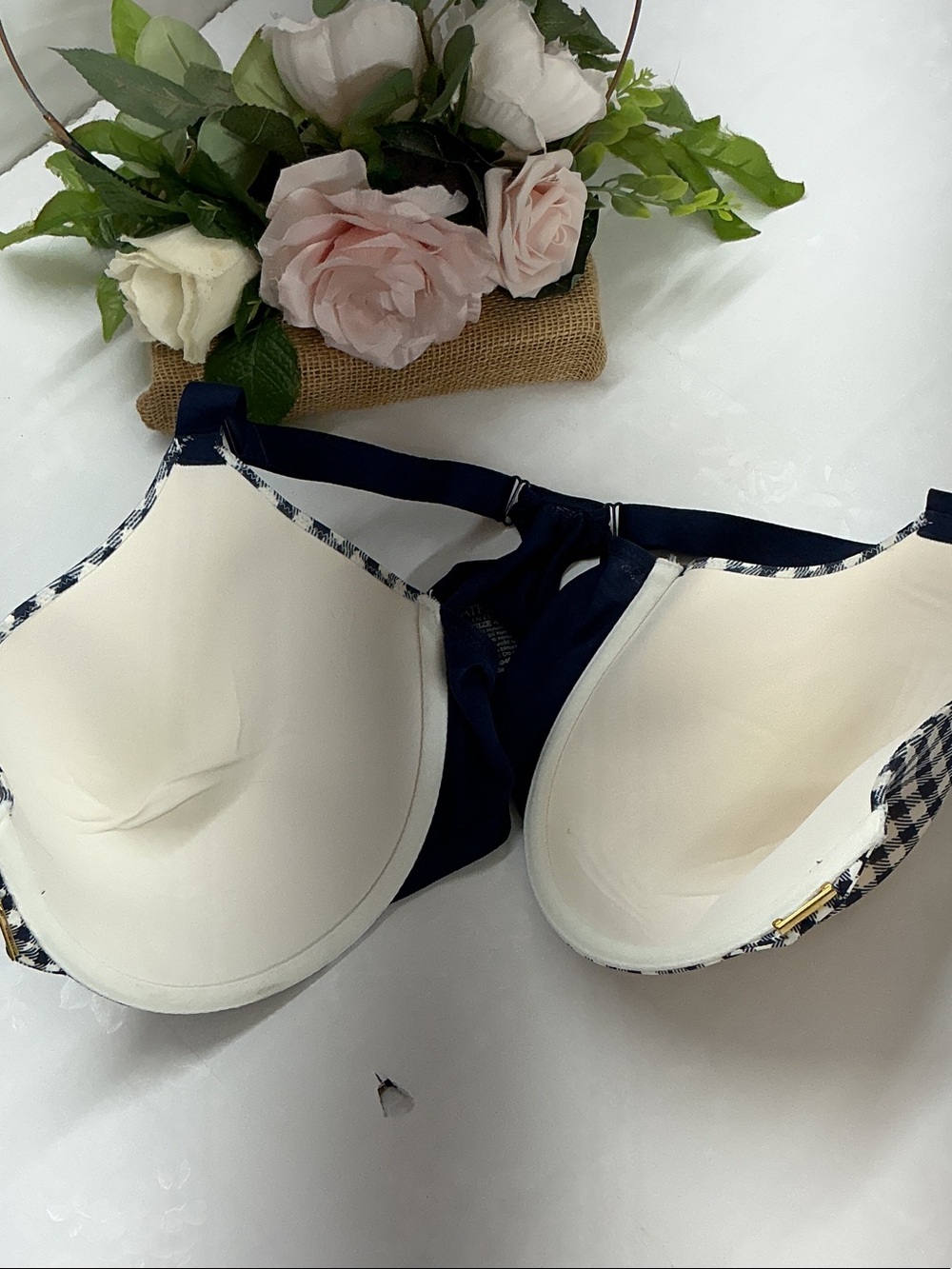 Cacique Navy and White Gingham T-Shirt Bra - Picture 3 of 4